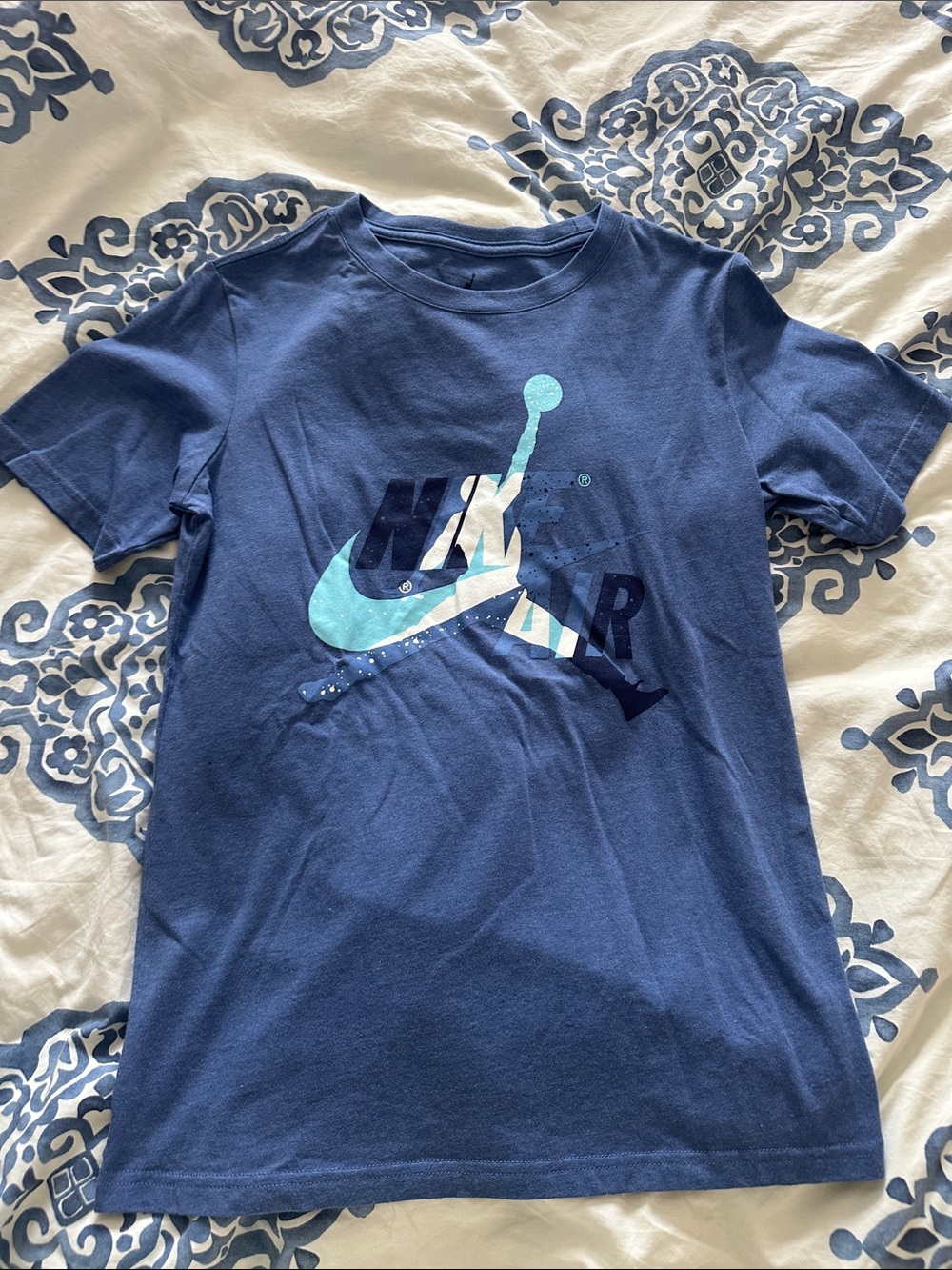 Nike Navy and Light Blue Swoosh Graphic Tee